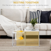 White Modern Nesting Coffee Tables Set of 2 with Steel Frame for Living Room