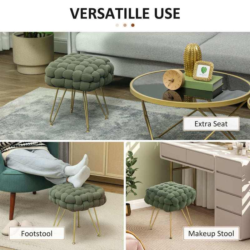 Green Velvet Feel Woven Square Footstool with Gold Legs Bold Design by HOMCOM