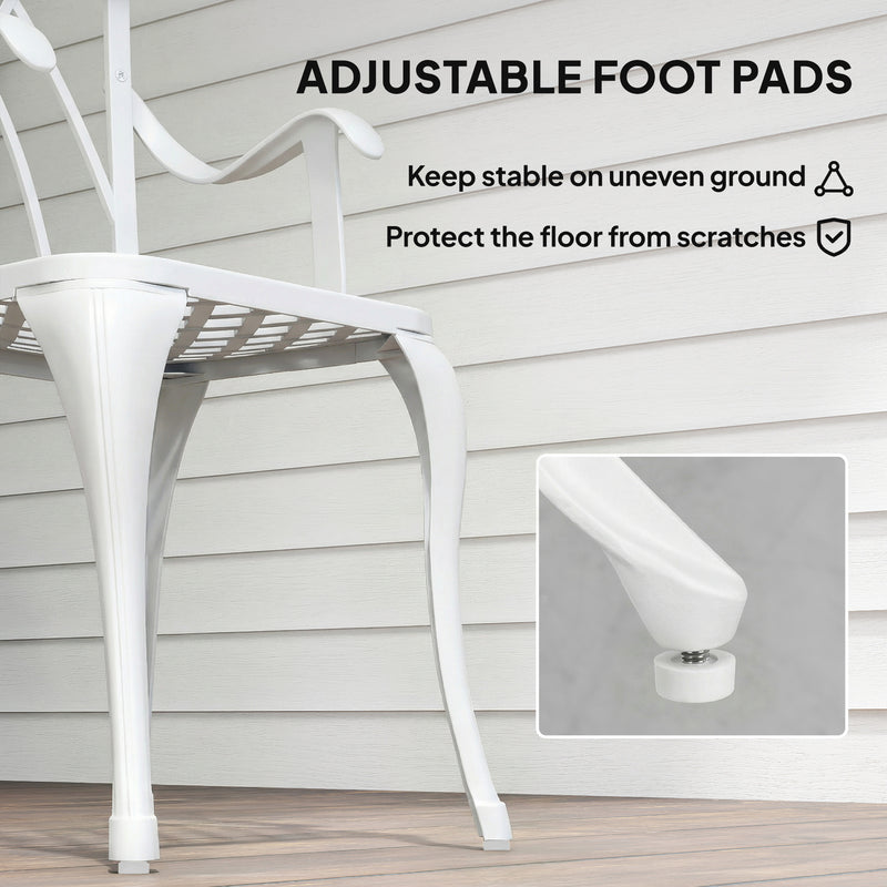 Garden Bistro Set for Small Patios with Parasol Hole, Weather-Resistant Cast Aluminium White