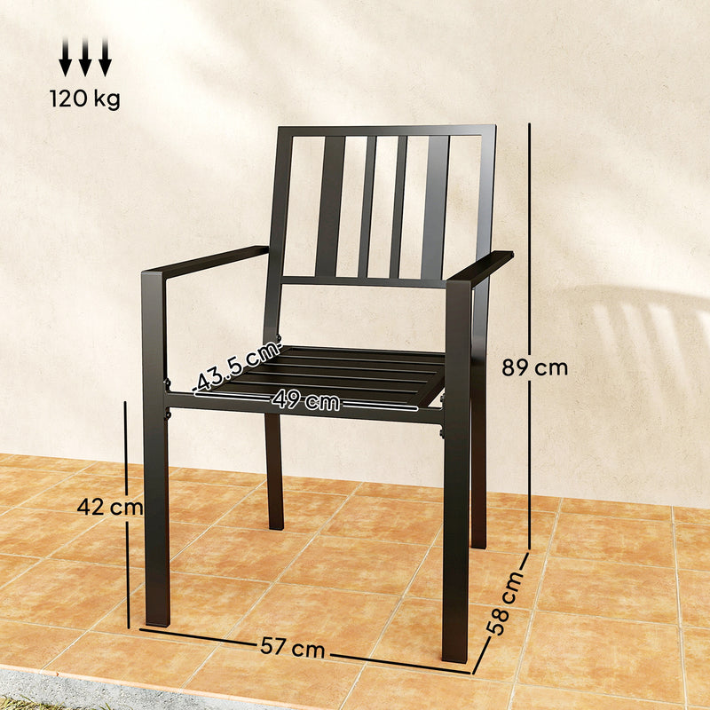 Set of 4 Black Metal Garden Chairs with Stackable Design for Outdoor Dining