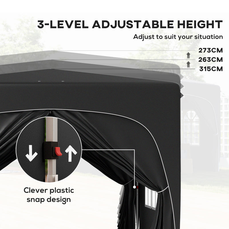 Black 3 x 3m Pop Up Gazebo Shelter with Accessories for Outdoor Events by Outsunny
