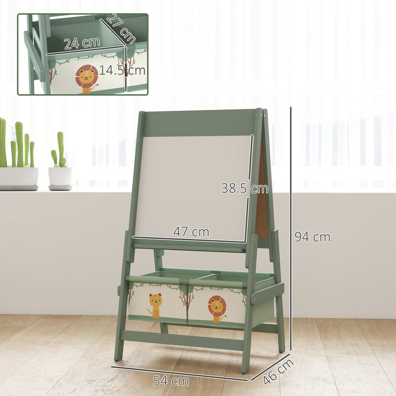 Double Sided Kids Art Easel With Paper Roll And Storage Boxes For Ages 3 to 8, Green
