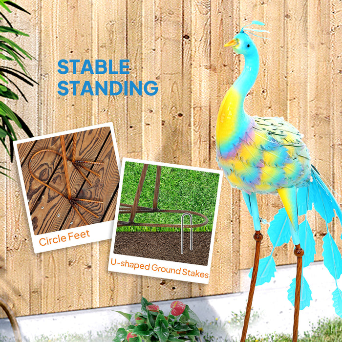 Peacock Garden Statue Metal Ornament with Stakes for Patio and Pond Decoration by Outsunny