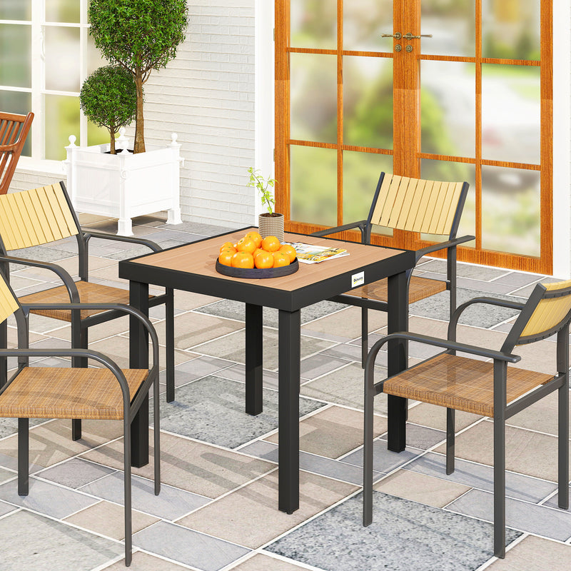 Square Garden Dining Table for 4 with Durable Aluminium Legs Ideal for Outdoors Natural Wood Outsunny