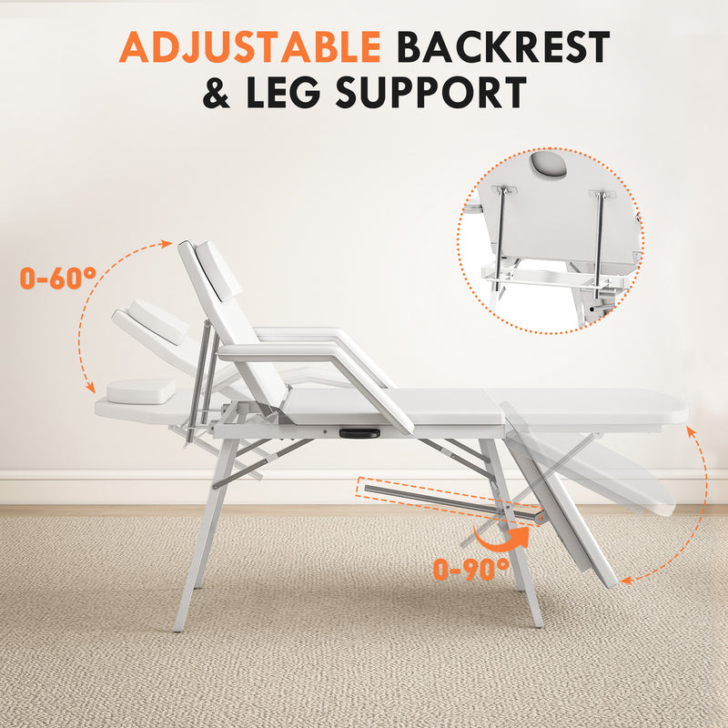 3 Section Foldable Massage Table with Adjustable Backrest for Spa and Beauty Treatment White