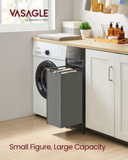 47L Pull Out Laundry Basket in Slate and Charcoal Grey with Smooth Sliding Rail by Vasagle