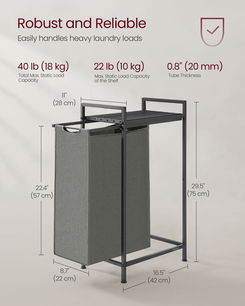 47L Pull Out Laundry Basket in Slate and Charcoal Grey with Smooth Sliding Rail by Vasagle