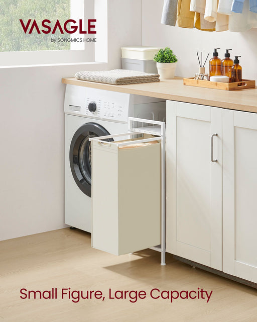 47L Pull Out Laundry Basket Cream and Cloud White Space Saving Design by Vasagle