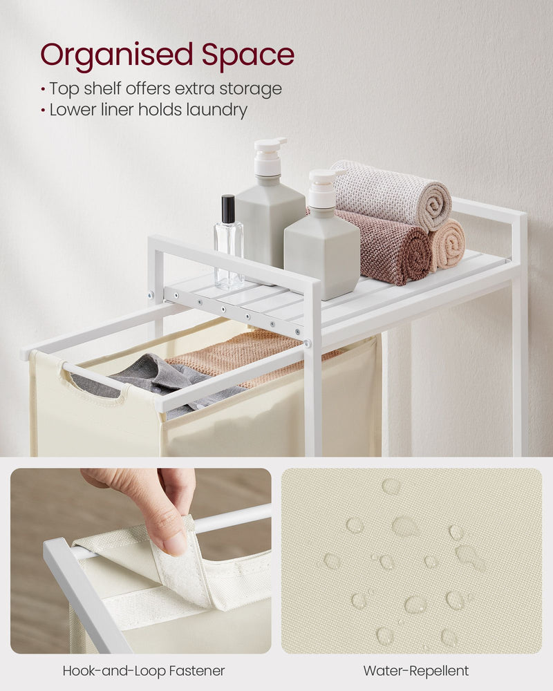47L Pull Out Laundry Basket Cream and Cloud White Space Saving Design by Vasagle