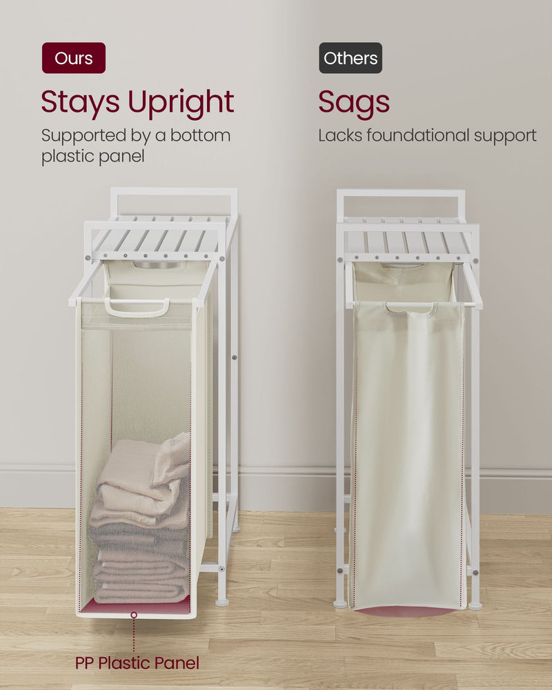 47L Pull Out Laundry Basket Cream and Cloud White Space Saving Design by Vasagle