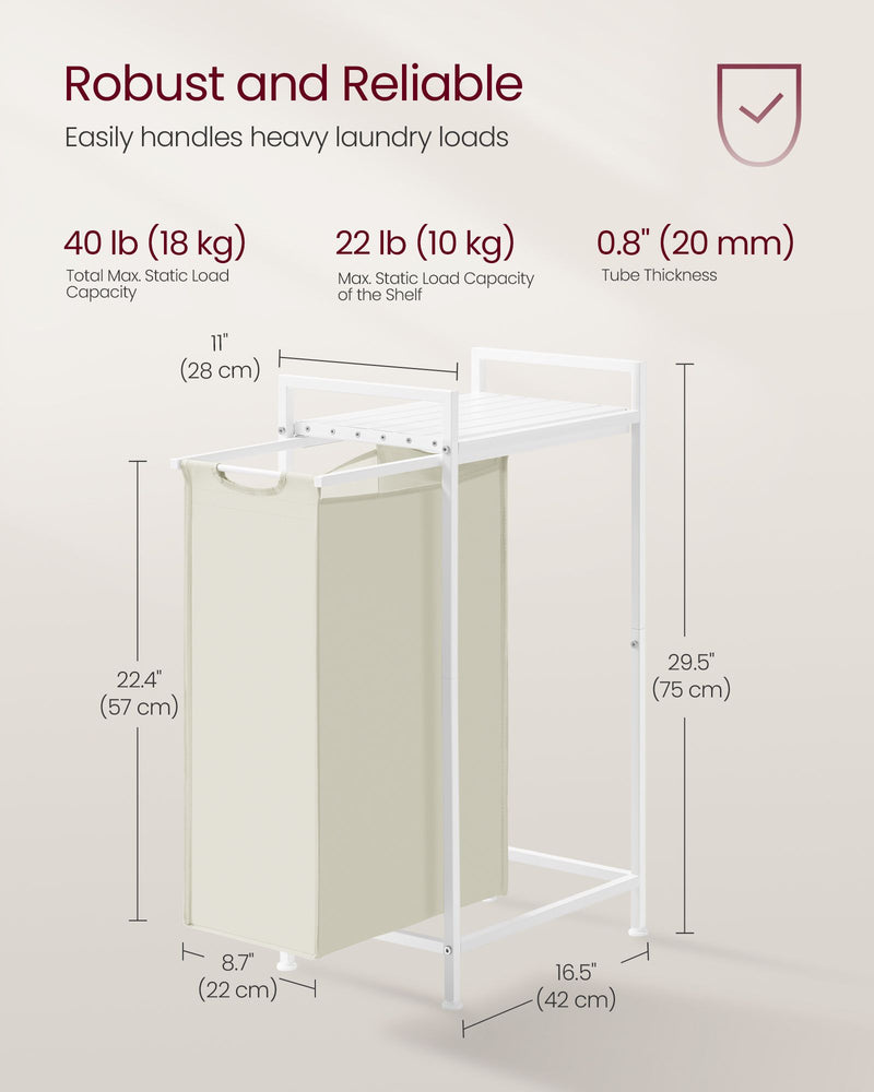 47L Pull Out Laundry Basket Cream and Cloud White Space Saving Design by Vasagle
