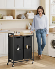 Large 110L Laundry Basket with 2 Compartments in Black and Rustic Brown by Vasagle