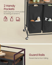 Large 110L Laundry Basket with 2 Compartments in Black and Rustic Brown by Vasagle