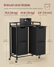 Large 110L Laundry Basket with 2 Compartments in Black and Rustic Brown by Vasagle