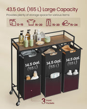 Large 165L Laundry Basket with 3 Compartments in Black and Rustic Brown by Vasagle