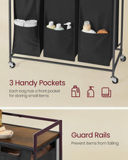 Large 165L Laundry Basket with 3 Compartments in Black and Rustic Brown by Vasagle