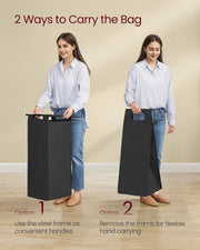 Large 165L Laundry Basket with 3 Compartments in Black and Rustic Brown by Vasagle