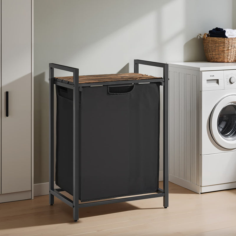 Laundry Basket with Pull Out Liner and Storage Shelf for Bedroom or Bathroom by Songmics