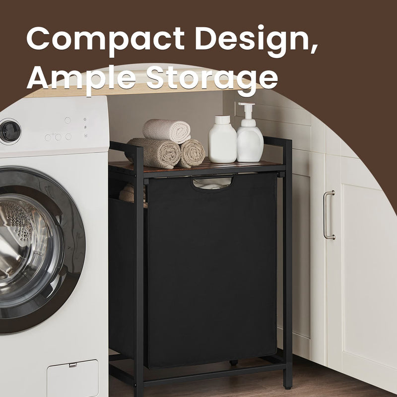 Laundry Basket with Pull Out Liner and Storage Shelf for Bedroom or Bathroom by Songmics