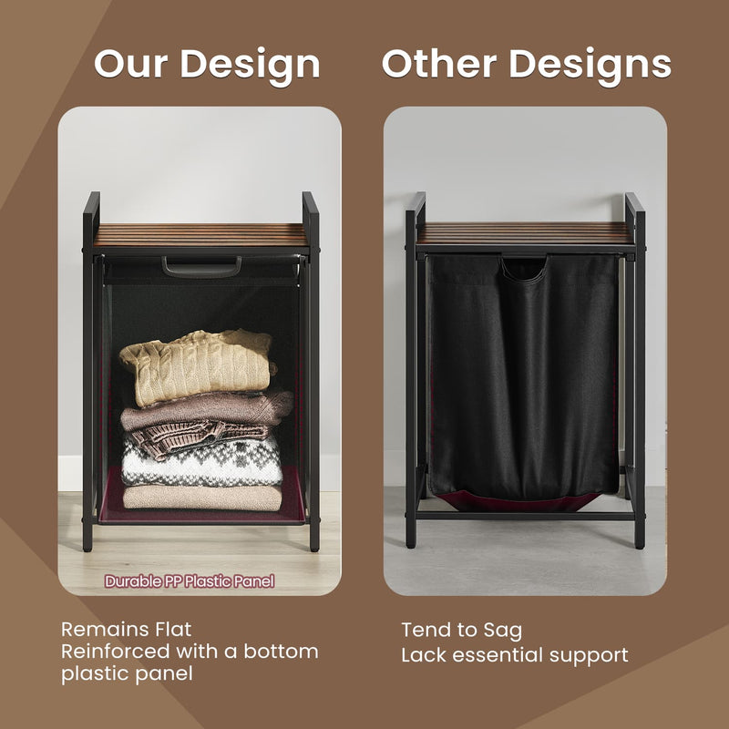 Laundry Basket with Pull Out Liner and Storage Shelf for Bedroom or Bathroom by Songmics