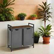 Double Laundry Basket with 2 Removable Bags, Shelf, and Steel Frame for Sorting Clothes by Vasagle