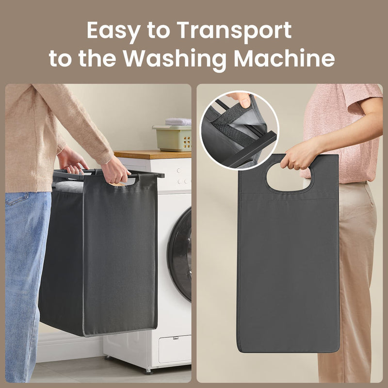 Double Laundry Basket with 2 Removable Bags, Shelf, and Steel Frame for Sorting Clothes by Vasagle