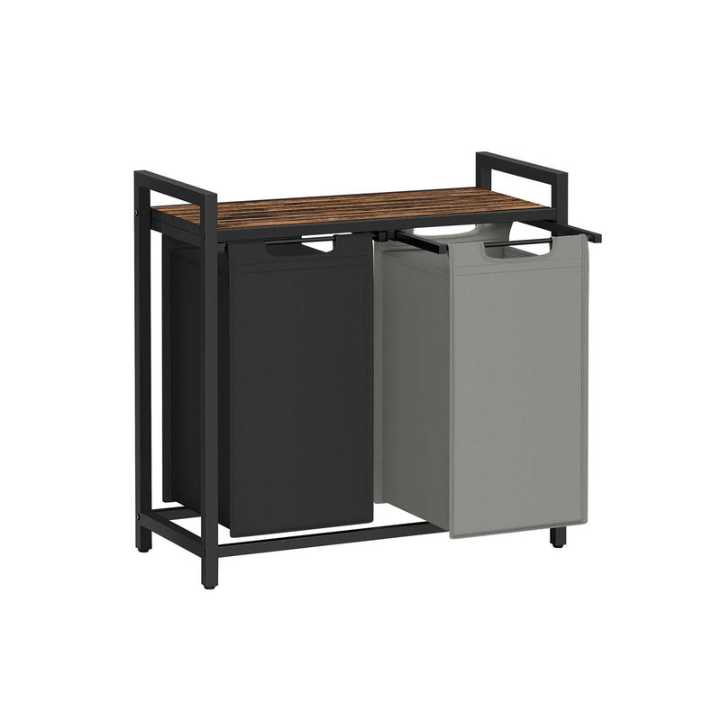 Double Laundry Sorter in Black Grey and Rustic Brown with Handles by Vasagle