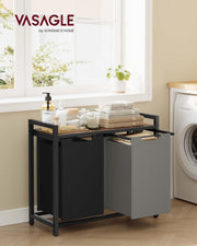 Double Laundry Sorter in Black Grey and Rustic Brown with Handles by Vasagle