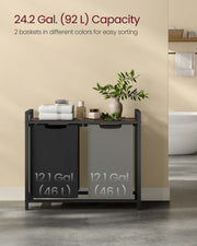 Double Laundry Sorter in Black Grey and Rustic Brown with Handles by Vasagle