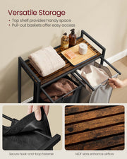 Double Laundry Sorter in Black Grey and Rustic Brown with Handles by Vasagle