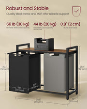 Double Laundry Sorter in Black Grey and Rustic Brown with Handles by Vasagle