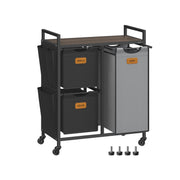 100L Laundry Hamper with 3 Compartments in Chestnut Brown Black and Grey by Vasagle