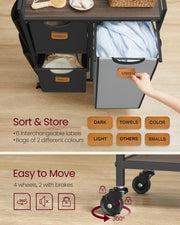 100L Laundry Hamper with 3 Compartments in Chestnut Brown Black and Grey by Vasagle