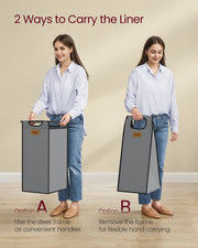 100L Laundry Hamper with 3 Compartments in Chestnut Brown Black and Grey by Vasagle