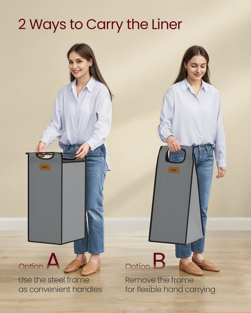 100L Laundry Hamper with 3 Compartments in Chestnut Brown Black and Grey by Vasagle