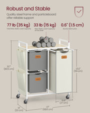 100L Laundry Hamper with 3 Compartments in Beige Grey and White for Sorting Clothes by Vasagle