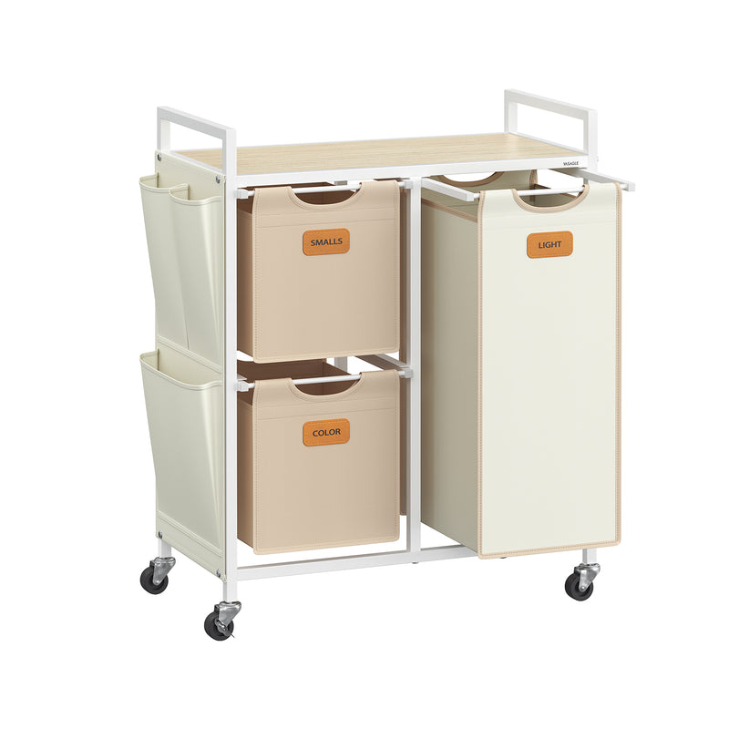 100L Laundry Hamper with 3 Compartments in Beige Brown and White by Vasagle