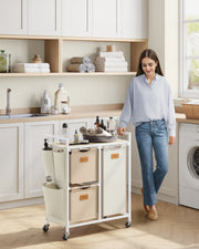 100L Laundry Hamper with 3 Compartments in Beige Brown and White by Vasagle