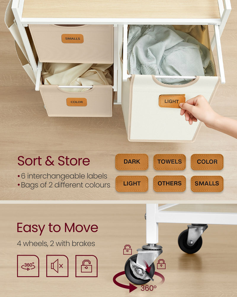 100L Laundry Hamper with 3 Compartments in Beige Brown and White by Vasagle