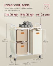 100L Laundry Hamper with 3 Compartments in Beige Brown and White by Vasagle