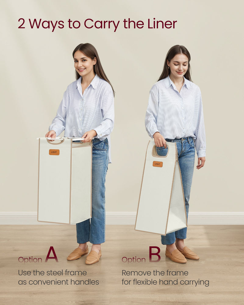 100L Laundry Hamper with 3 Compartments in Beige Brown and White by Vasagle