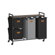 Large 150L Laundry Hamper with 4 Sorting Compartments in Brown Black and Grey by Vasagle