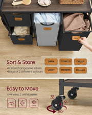 Large 150L Laundry Hamper with 4 Sorting Compartments in Brown Black and Grey by Vasagle