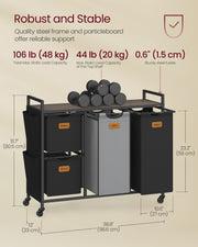 Large 150L Laundry Hamper with 4 Sorting Compartments in Brown Black and Grey by Vasagle