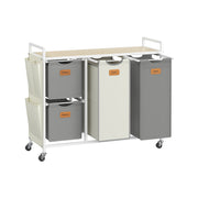150L Laundry Hamper with 4 Sorting Compartments in Dove Grey and Cream White by Vasagle