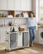 150L Laundry Hamper with 4 Sorting Compartments in Dove Grey and Cream White by Vasagle