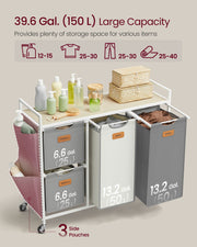 150L Laundry Hamper with 4 Sorting Compartments in Dove Grey and Cream White by Vasagle
