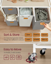 150L Laundry Hamper with 4 Sorting Compartments in Dove Grey and Cream White by Vasagle