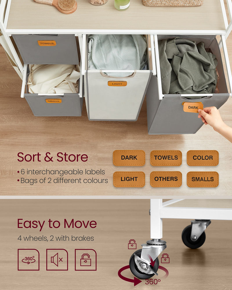 150L Laundry Hamper with 4 Sorting Compartments in Dove Grey and Cream White by Vasagle