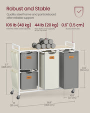 150L Laundry Hamper with 4 Sorting Compartments in Dove Grey and Cream White by Vasagle